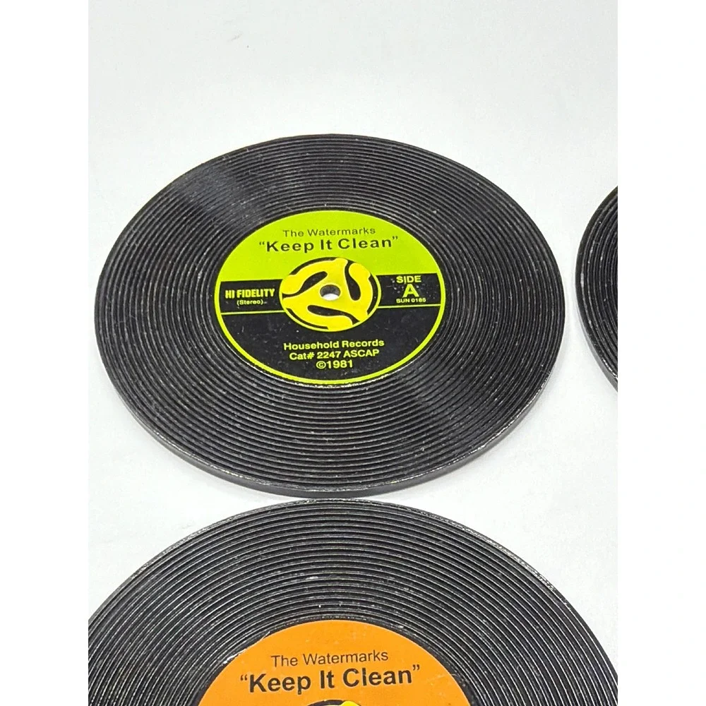 The Watermarks Keep It Clean Vinyl Record‎ Coasters Set 4 1981 Household Records